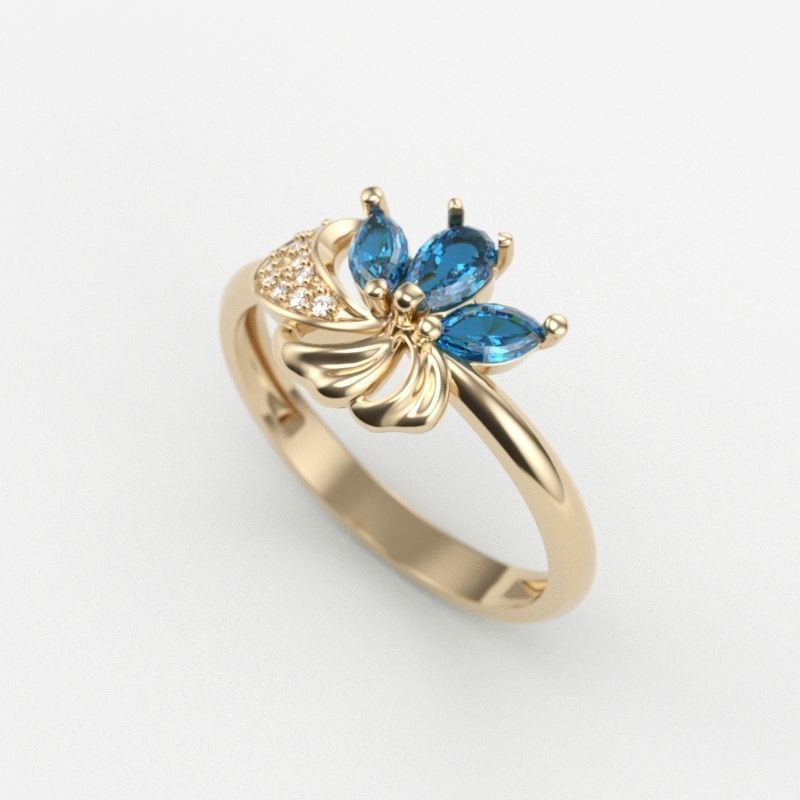 Women Ring Flower with gems and diamonds 3dm stl 3D print model 3D print model_2