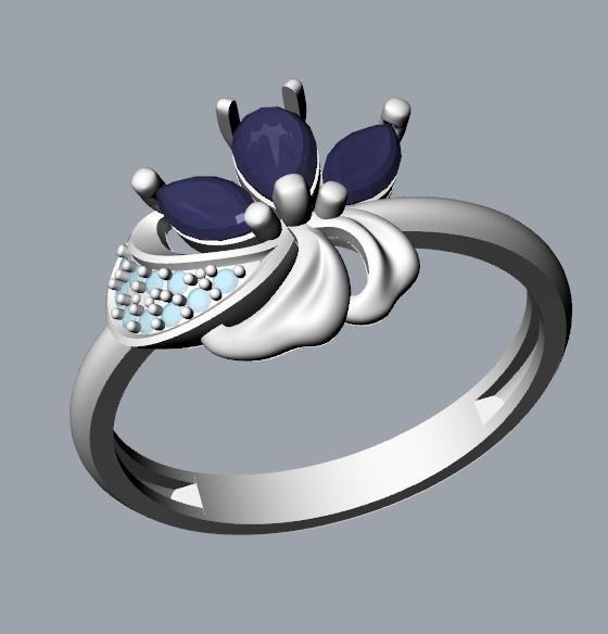 Women Ring Flower with gems and diamonds 3dm stl 3D print model 3D print model_14
