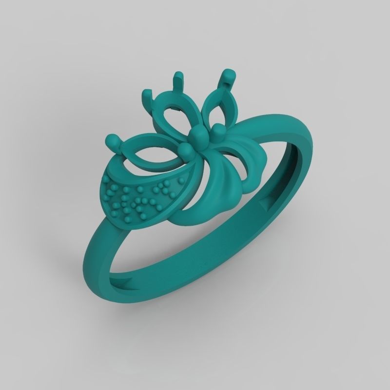 Women Ring Flower with gems and diamonds 3dm stl 3D print model 3D print model_22