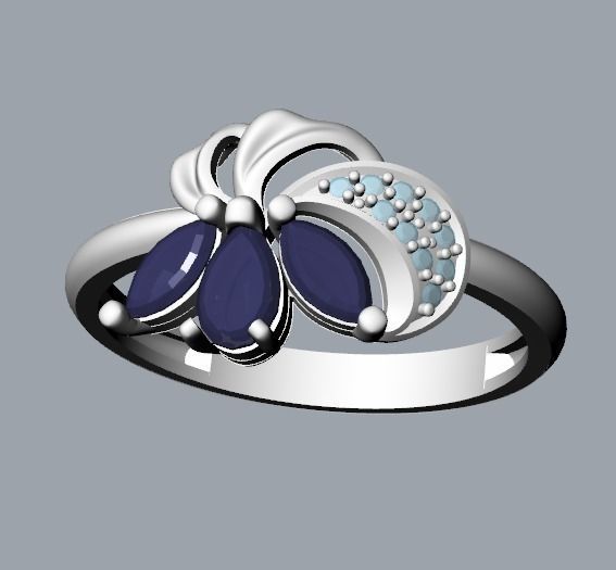 Women Ring Flower with gems and diamonds 3dm stl 3D print model 3D print model_12