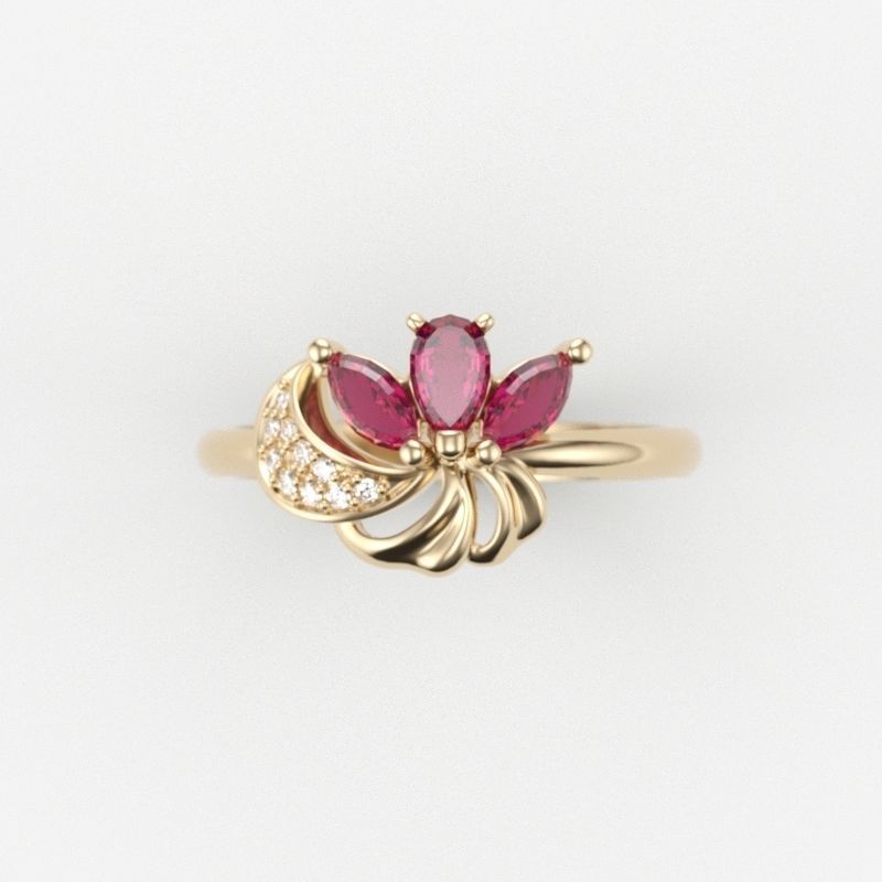 Women Ring Flower with gems and diamonds 3dm stl 3D print model 3D print model_7