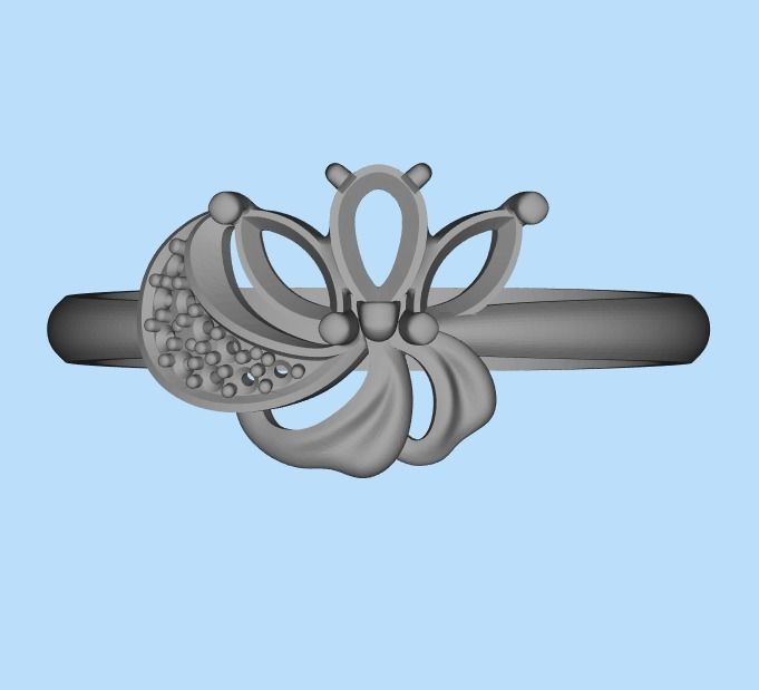 Women Ring Flower with gems and diamonds 3dm stl 3D print model 3D print model_17