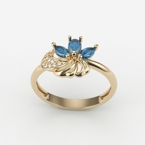 Women Ring Flower with gems and diamonds 3dm stl 3D print model 3D print model
