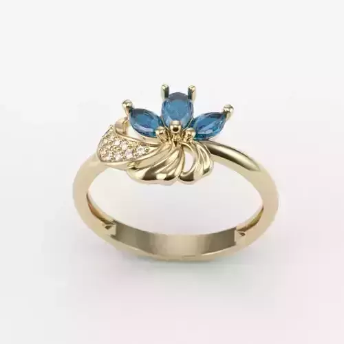 Women Ring Flower with gems and diamonds 3dm stl 3D print model 3D print model