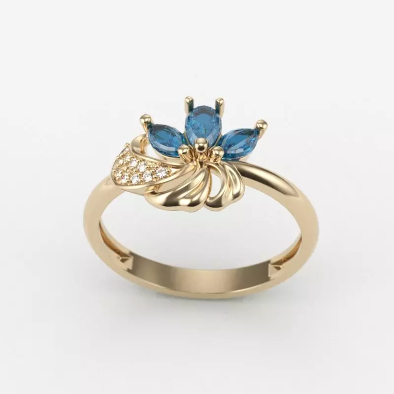 Women Ring Flower with gems and diamonds 3dm stl 3D print model 3D print model_0