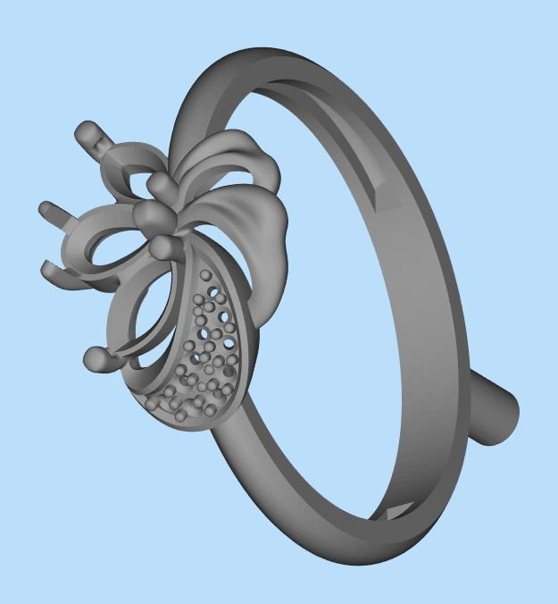 Women Ring Flower with gems and diamonds 3dm stl 3D print model 3D print model_19