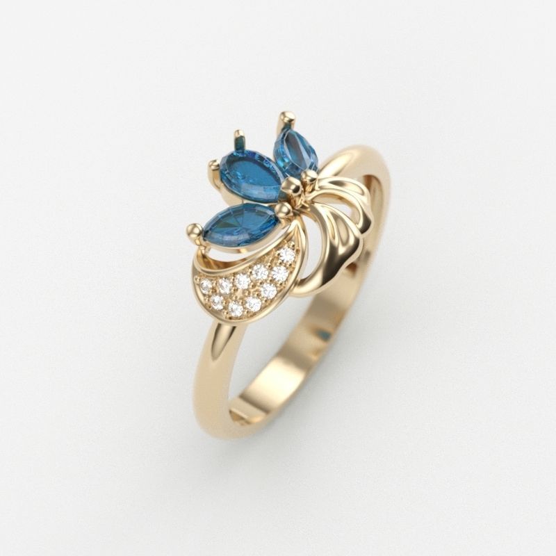 Women Ring Flower with gems and diamonds 3dm stl 3D print model 3D print model_1