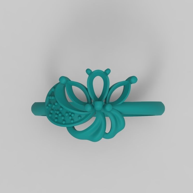 Women Ring Flower with gems and diamonds 3dm stl 3D print model 3D print model_23