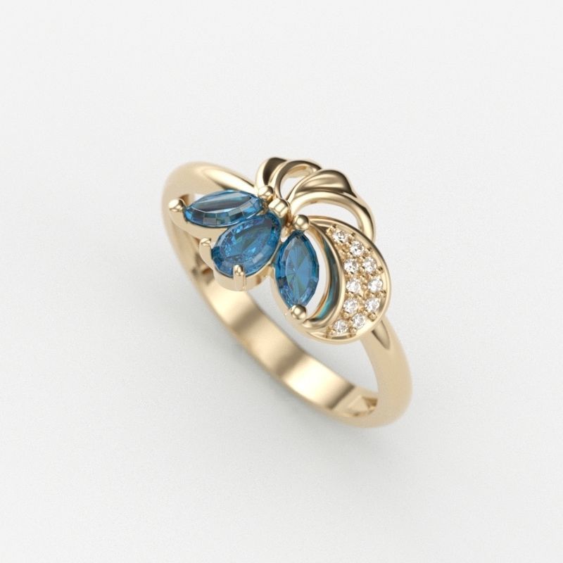 Women Ring Flower with gems and diamonds 3dm stl 3D print model 3D print model_4