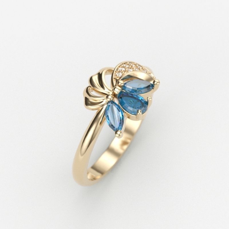 Women Ring Flower with gems and diamonds 3dm stl 3D print model 3D print model_6