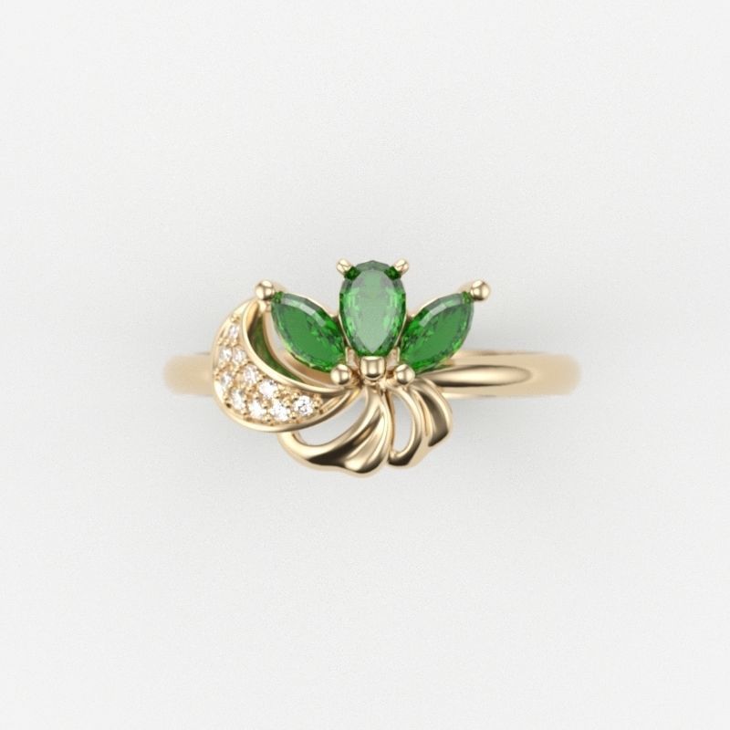 Women Ring Flower with gems and diamonds 3dm stl 3D print model 3D print model_8