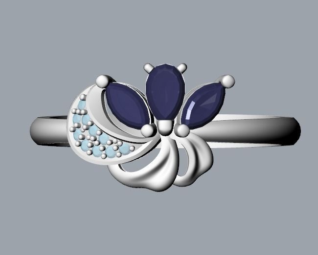 Women Ring Flower with gems and diamonds 3dm stl 3D print model 3D print model_13