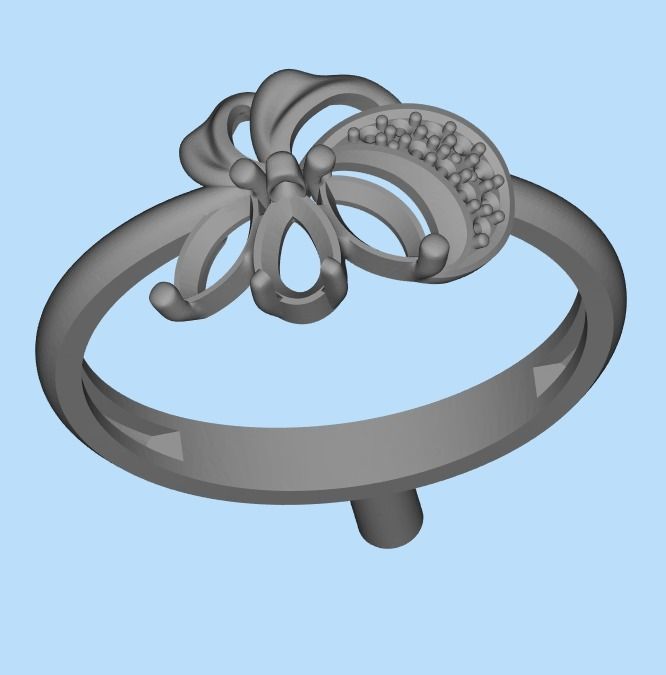 Women Ring Flower with gems and diamonds 3dm stl 3D print model 3D print model_16