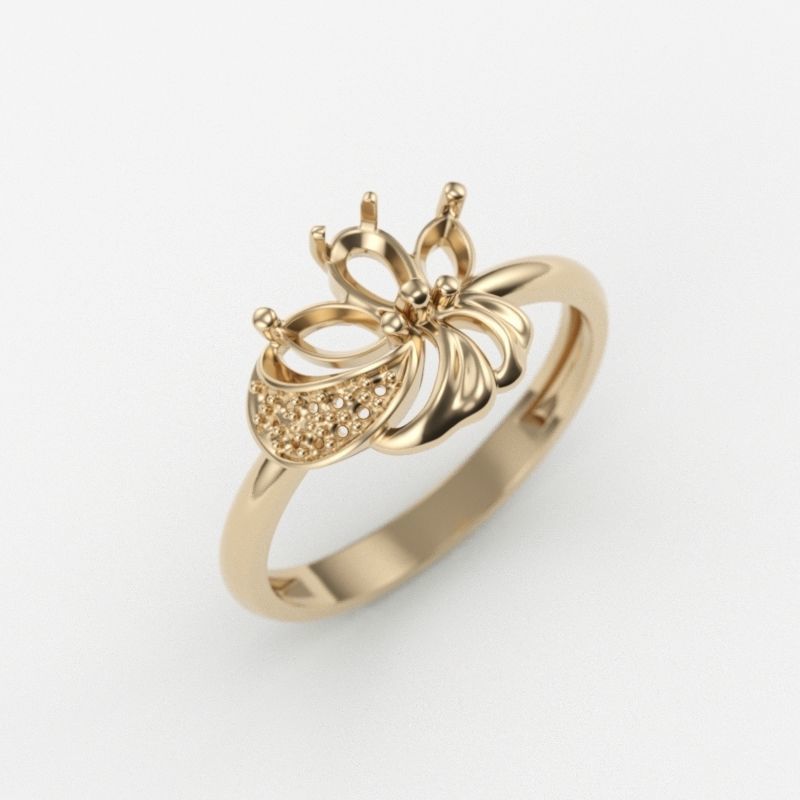 Women Ring Flower with gems and diamonds 3dm stl 3D print model 3D print model_10