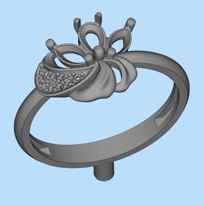 Women Ring Flower with gems and diamonds 3dm stl 3D print model 3D print model_15