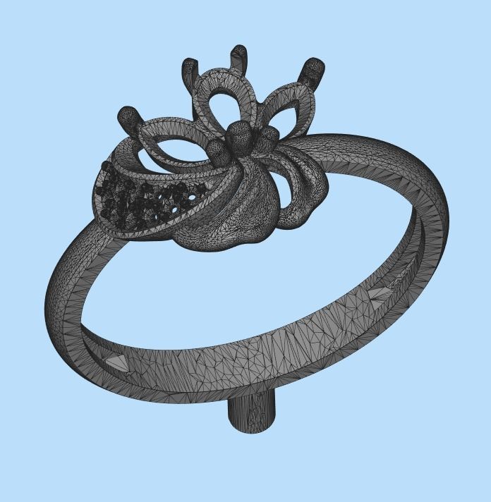 Women Ring Flower with gems and diamonds 3dm stl 3D print model 3D print model_21