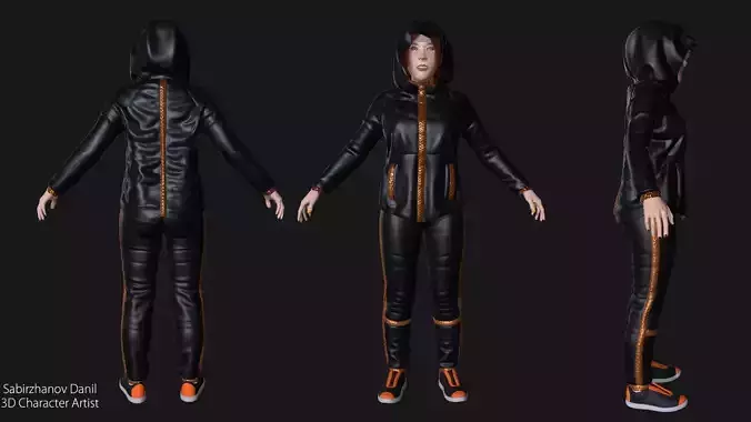 Redhead woman orange Low-poly 3D model