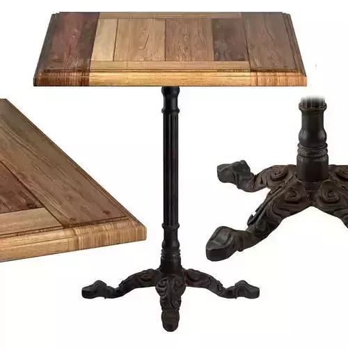 Cast Iron and Oak Restourant Table Square 3D model