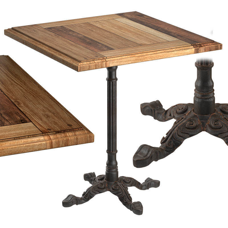 Cast Iron and Oak Restourant Table Square 3D model_1