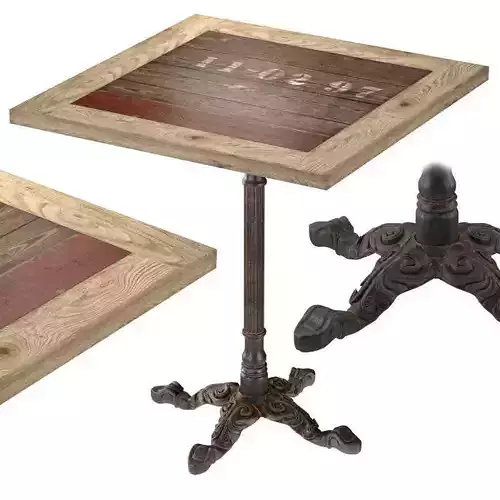 Cast Iron and Larch Restaurant Table Square 3D model
