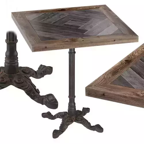 Cast Iron and Wood Restaurant Table Square 3D model