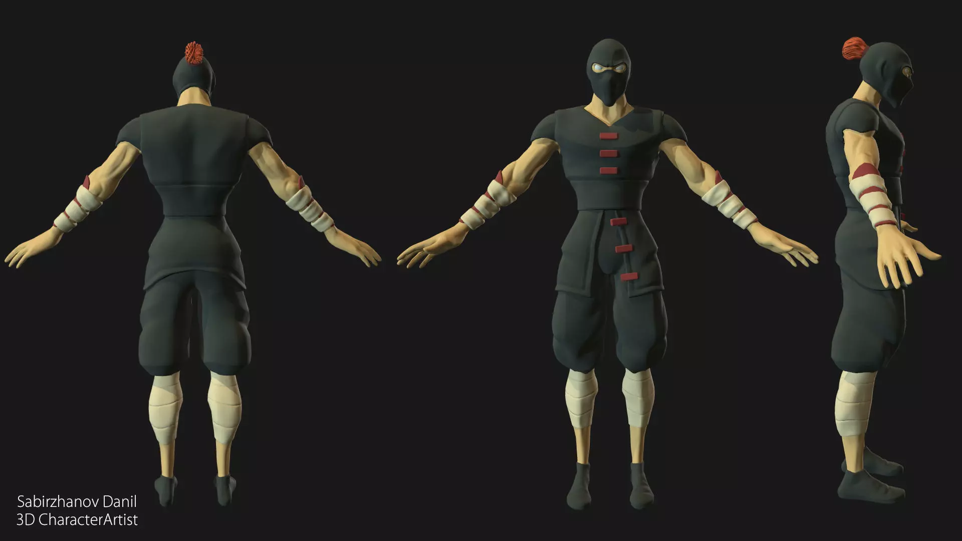 Shinobi animated character Low-poly 3D model_0