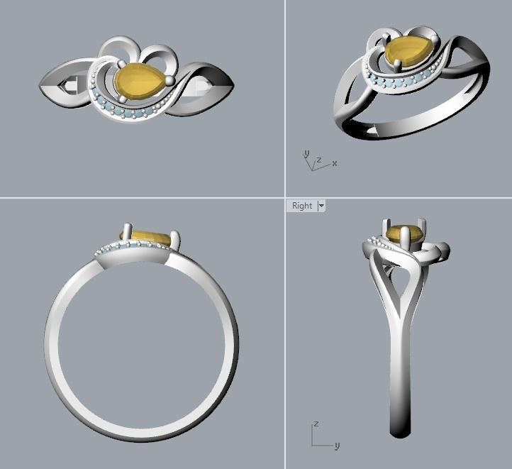 Women Ring with gems and diamonds 3dm stl 3D print model 3D print model_8