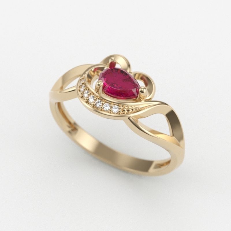 Women Ring with gems and diamonds 3dm stl 3D print model 3D print model_1