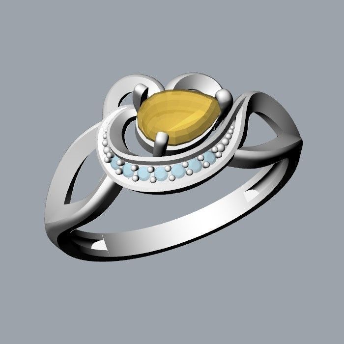 Women Ring with gems and diamonds 3dm stl 3D print model 3D print model_10