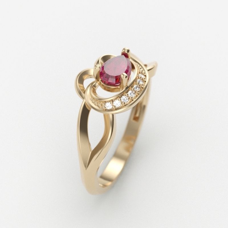 Women Ring with gems and diamonds 3dm stl 3D print model 3D print model_6