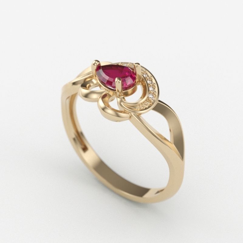 Women Ring with gems and diamonds 3dm stl 3D print model 3D print model_4