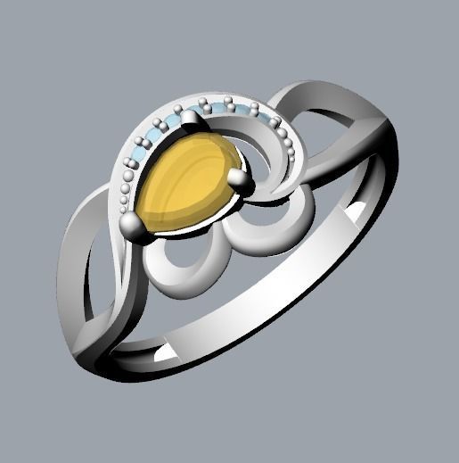 Women Ring with gems and diamonds 3dm stl 3D print model 3D print model_12