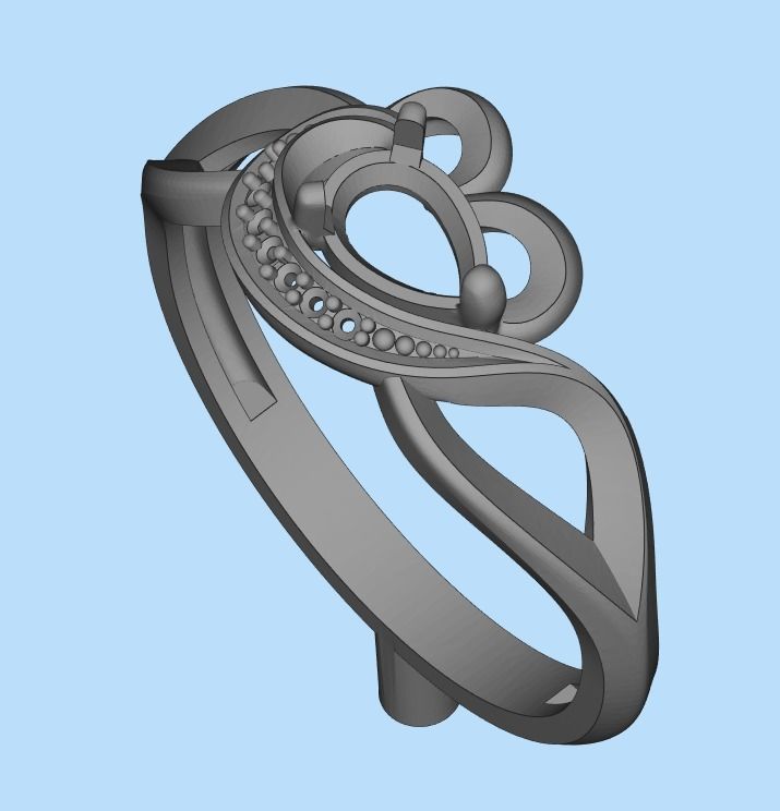 Women Ring with gems and diamonds 3dm stl 3D print model 3D print model_17