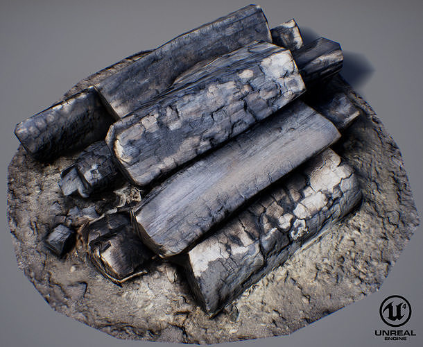 Burnt Firewood - Game Ready Low-poly 3D model