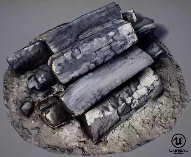 Burnt Firewood - Game Ready Low-poly 3D model