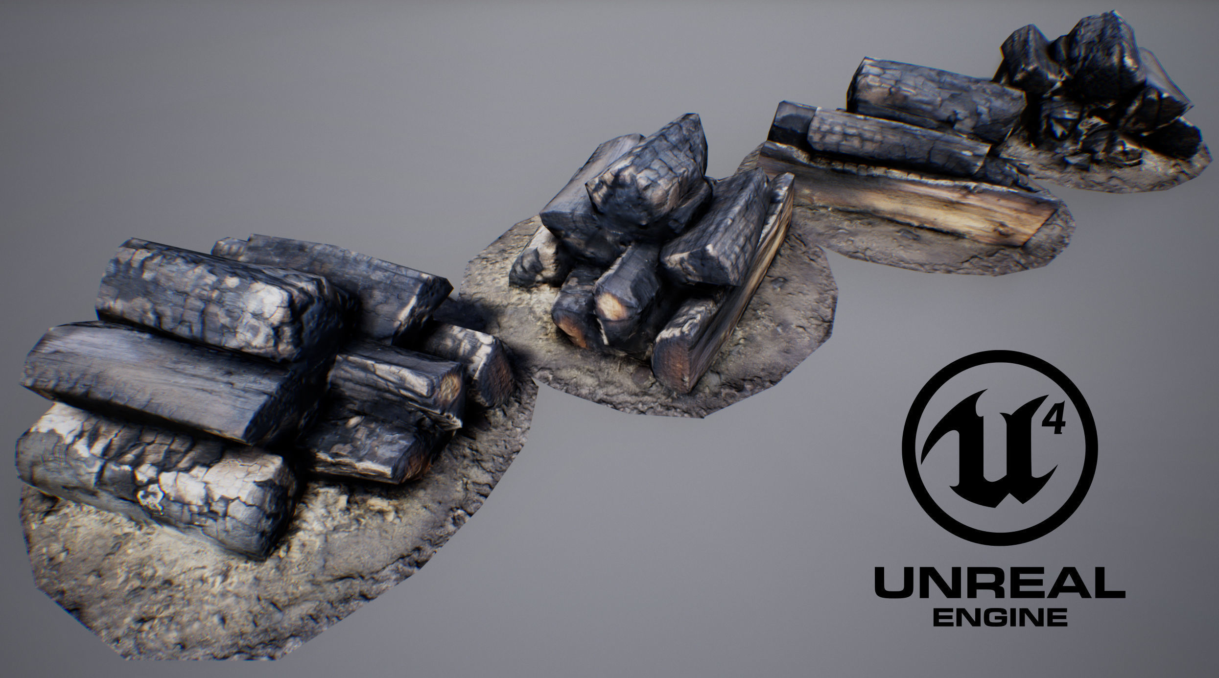 Burnt Firewood - Game Ready Low-poly 3D model_3