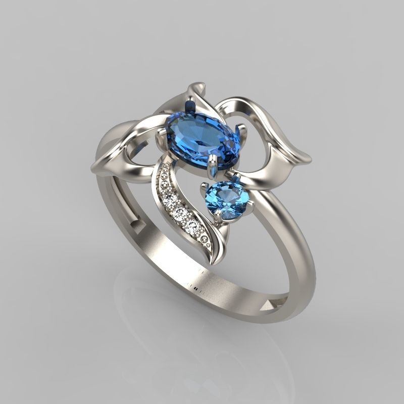 Women Butterfly Ring with gems 3dm stl 3D print model 3D print model_3