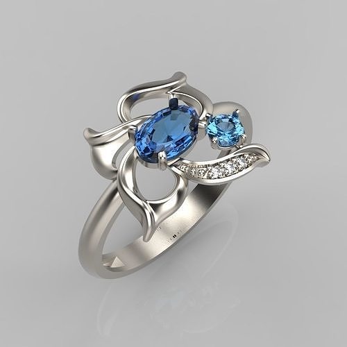 Women Butterfly Ring with gems 3dm stl 3D print model 3D print model