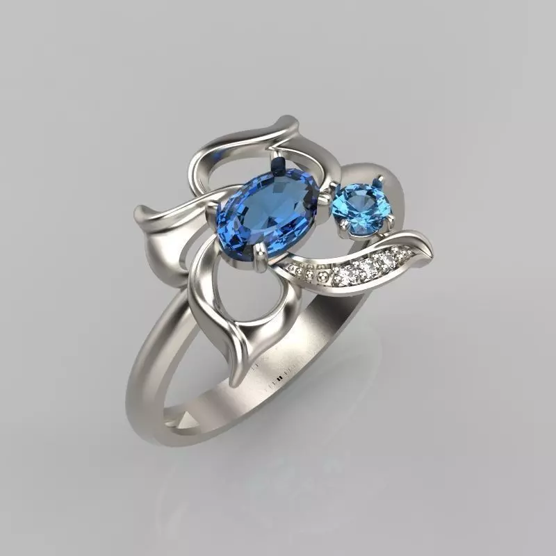 Women Butterfly Ring with gems 3dm stl 3D print model 3D print model_0