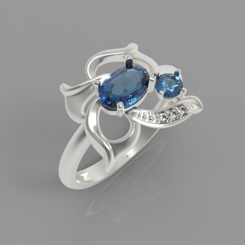 Women Butterfly Ring with gems 3dm stl 3D print model 3D print model_4