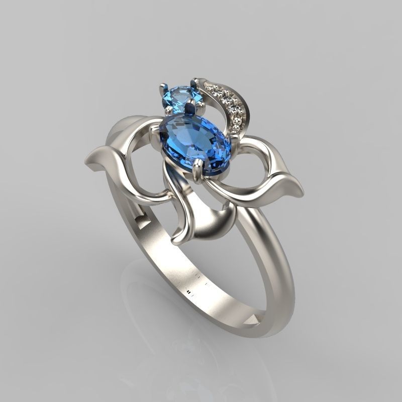 Women Butterfly Ring with gems 3dm stl 3D print model 3D print model_2