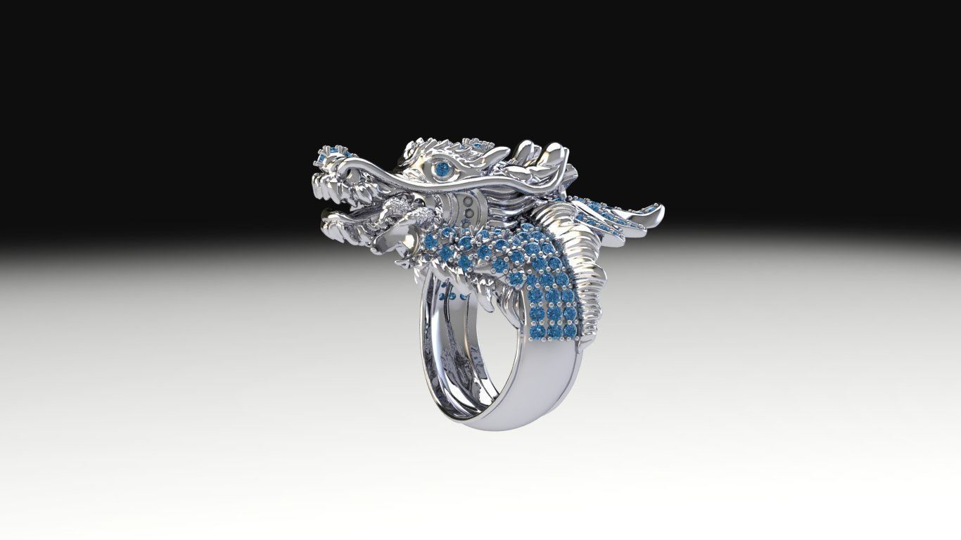 Dragon male ring 3D print model 3D print model_7