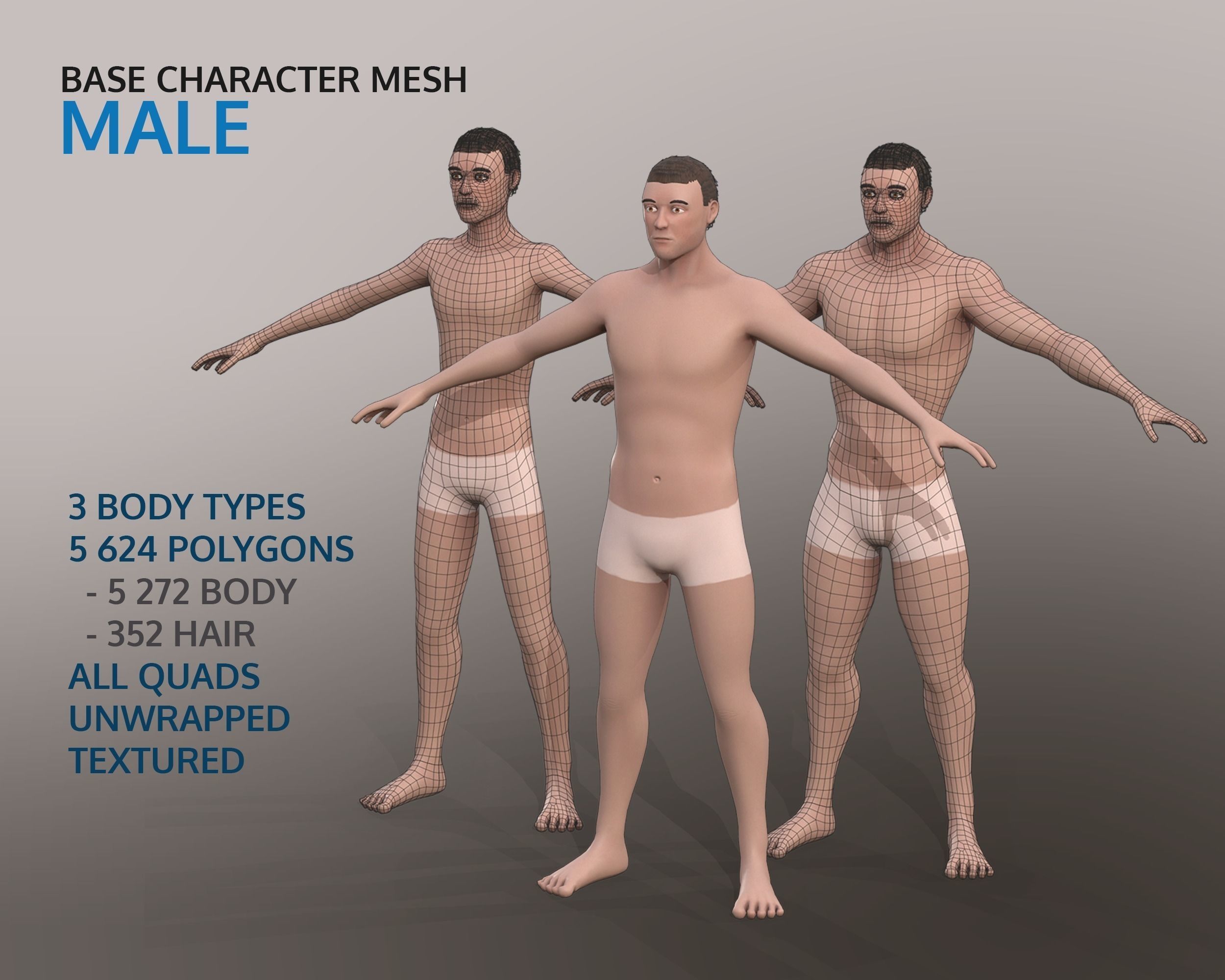 Base Character Mesh - Male Low-poly 3D model_0