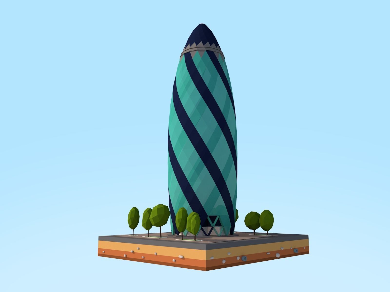 Low Poly St Marie Axe Gherkin Tower Landmark Low-poly 3D model_1