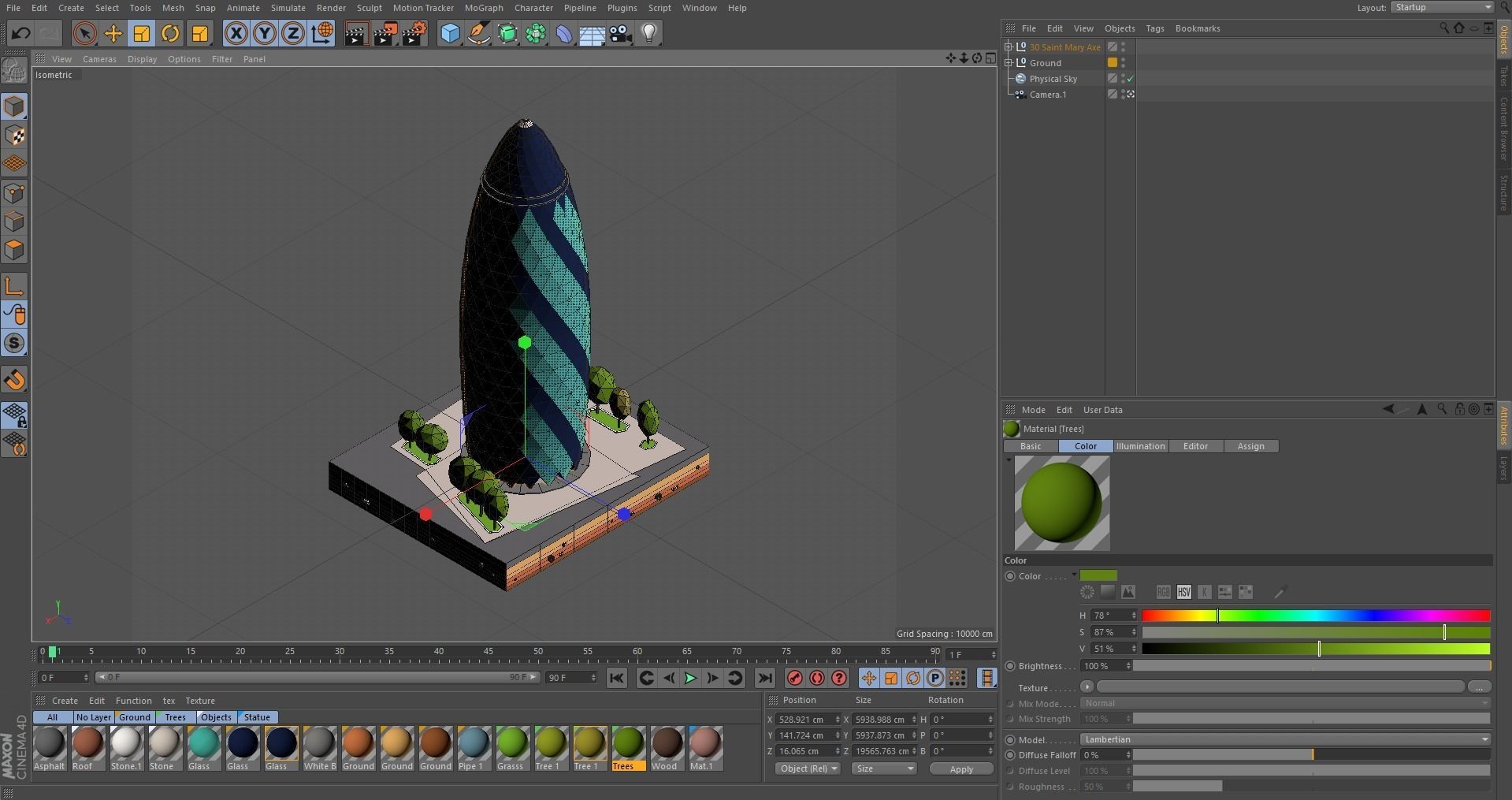 Low Poly St Marie Axe Gherkin Tower Landmark Low-poly 3D model_7