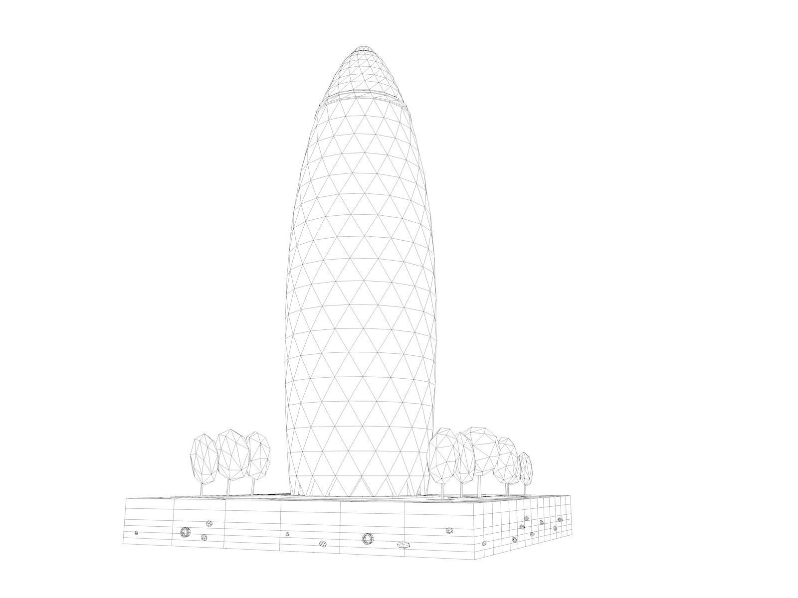 Low Poly St Marie Axe Gherkin Tower Landmark Low-poly 3D model_5