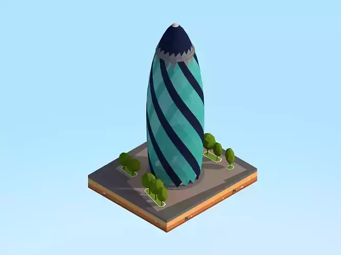 Low Poly St Marie Axe Gherkin Tower Landmark Low-poly 3D model