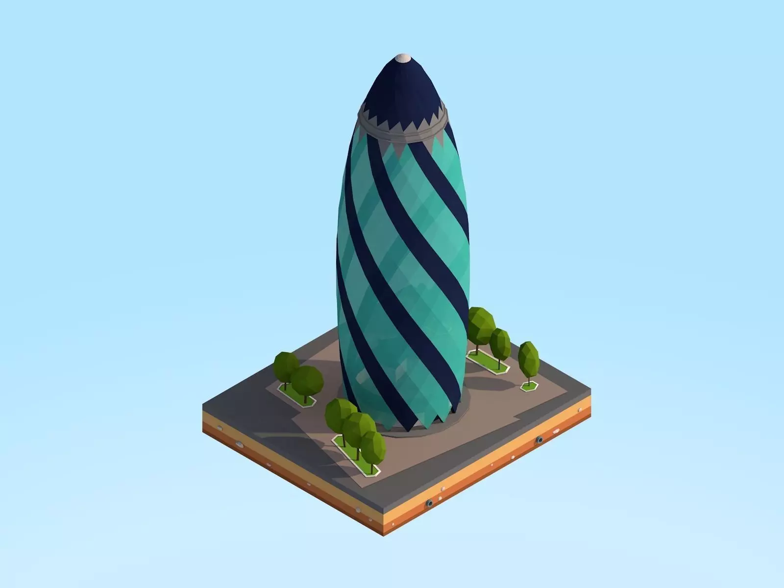 Low Poly St Marie Axe Gherkin Tower Landmark Low-poly 3D model_0