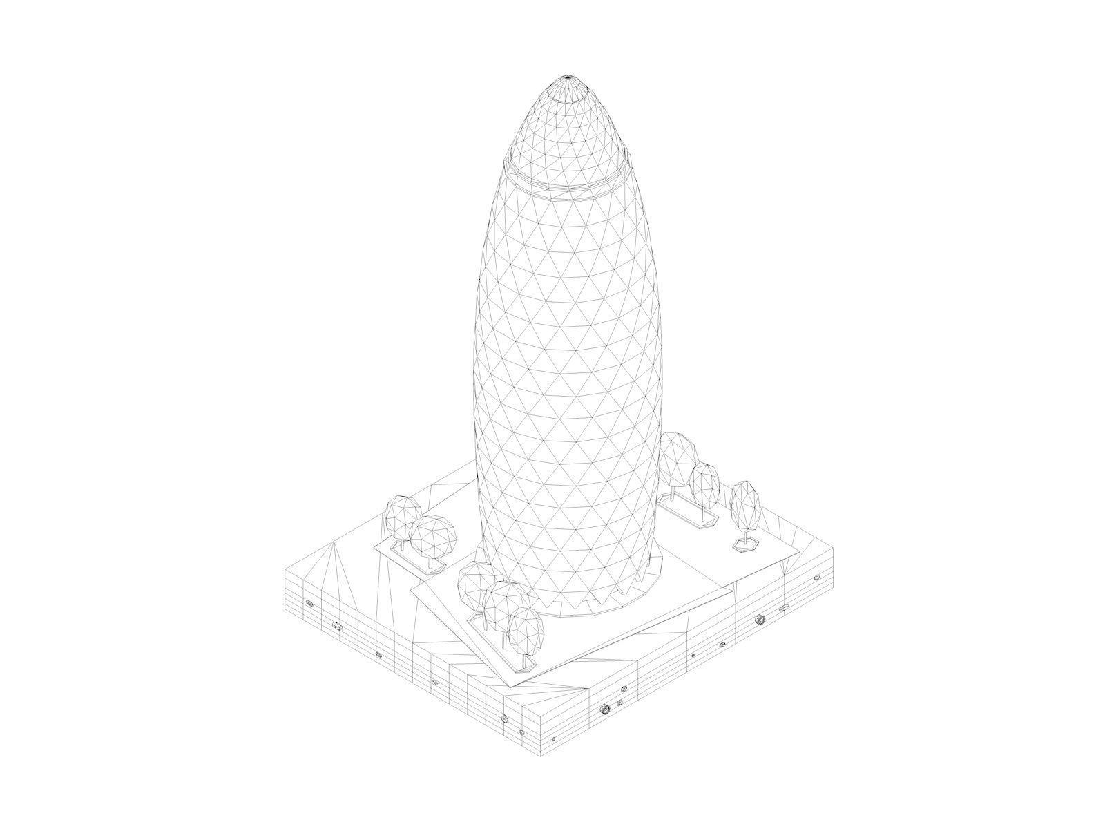 Low Poly St Marie Axe Gherkin Tower Landmark Low-poly 3D model_4