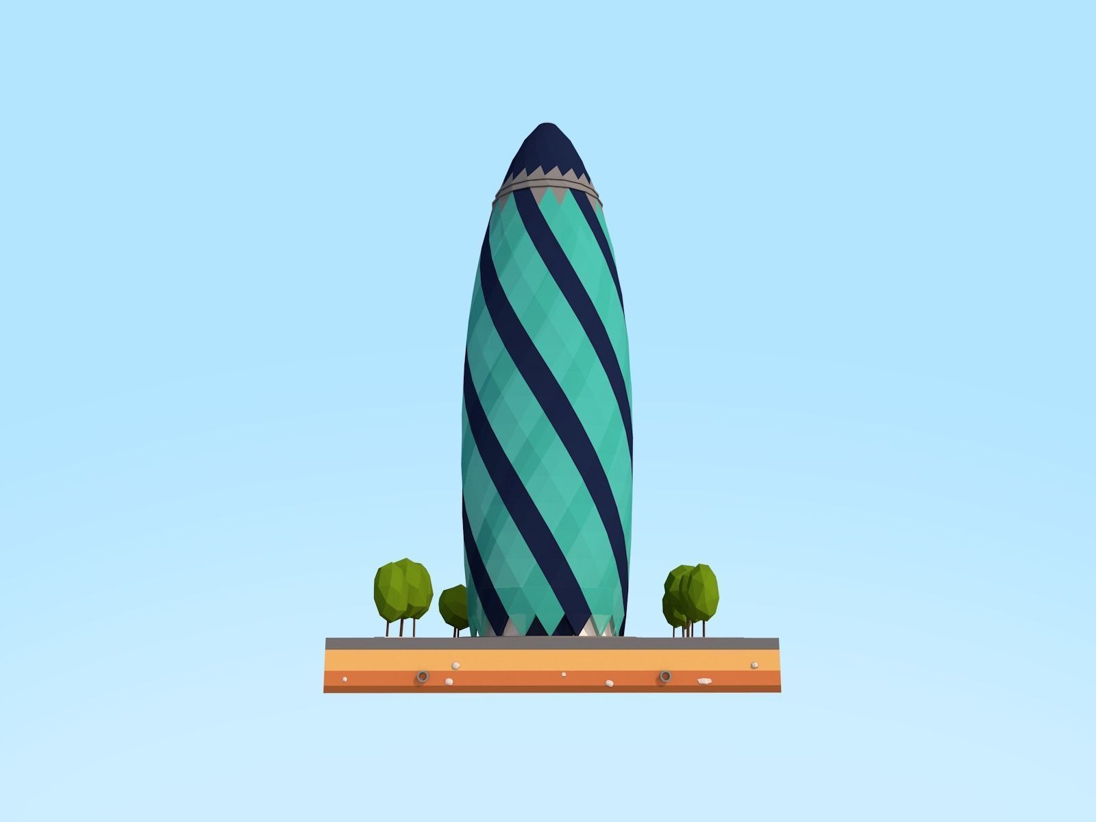 Low Poly St Marie Axe Gherkin Tower Landmark Low-poly 3D model_3